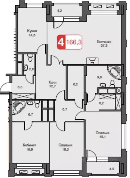 4-к кв. Москва 2-я Черногрязская ул., 6к1 (166.3 м) - Фото 0