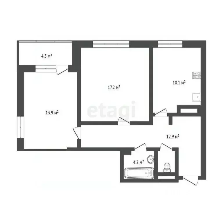 2-к кв. Тюменская область, Тюмень ул. Михаила Сперанского, 17 (56.9 м) - Фото 2