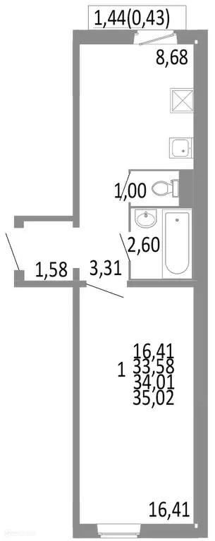 Продаётся 1-к квартира, 34.01 м - Фото 0