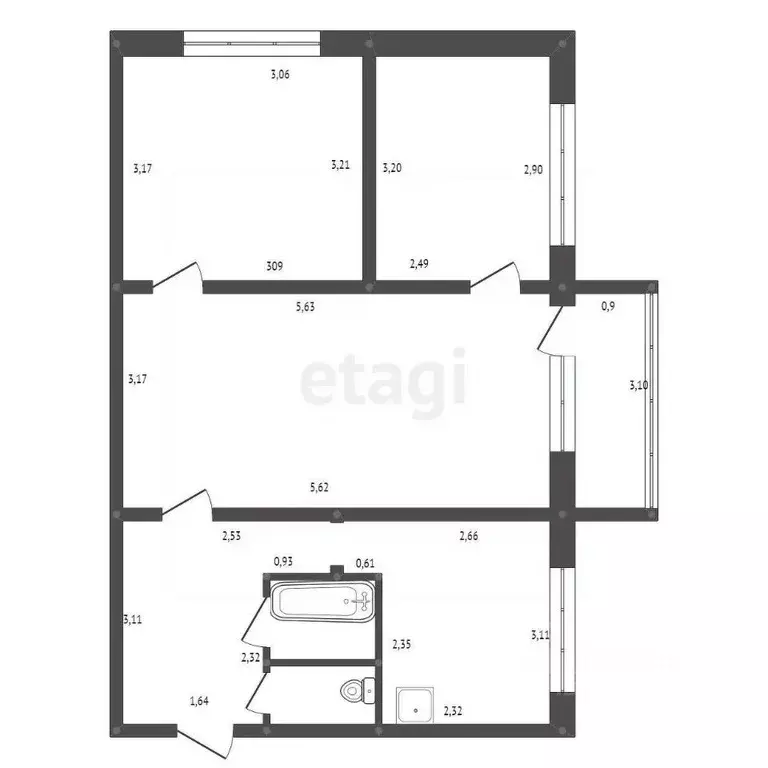 3-к кв. Амурская область, Белогорск ул. Кирова, 136 (51.4 м) - Фото 1