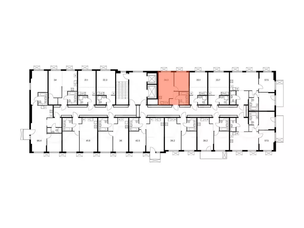 1-к. квартира, 34,3 м, 6/9 эт. - Фото 1