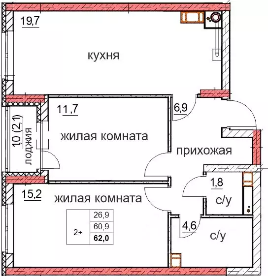 2-к кв. Нижегородская область, Дзержинск Комсомольский мкр,  (60.9 м) - Фото 0