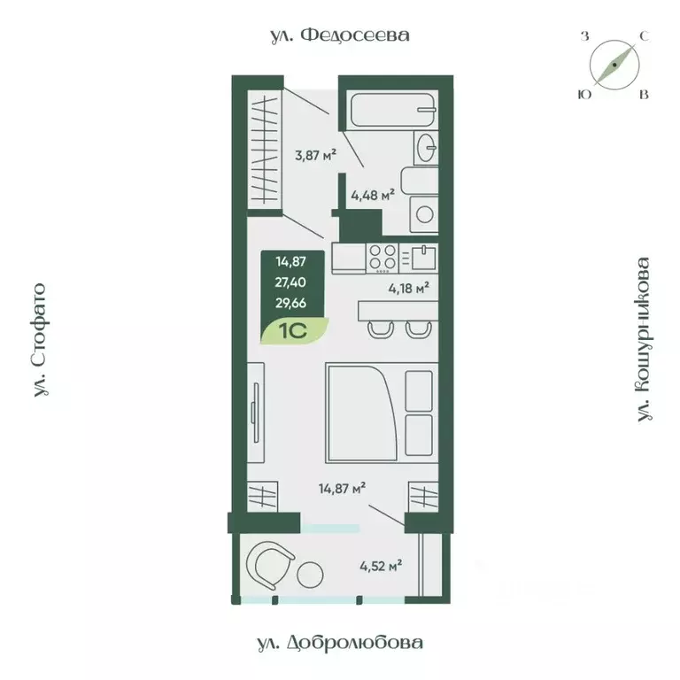 1-к кв. Новосибирская область, Новосибирск  (29.66 м) - Фото 0