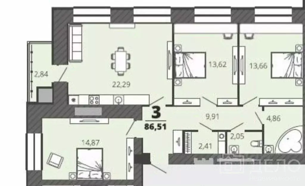 3-к кв. Рязанская область, Рязань ул. Бирюзова, 23А (86.51 м) - Фото 0