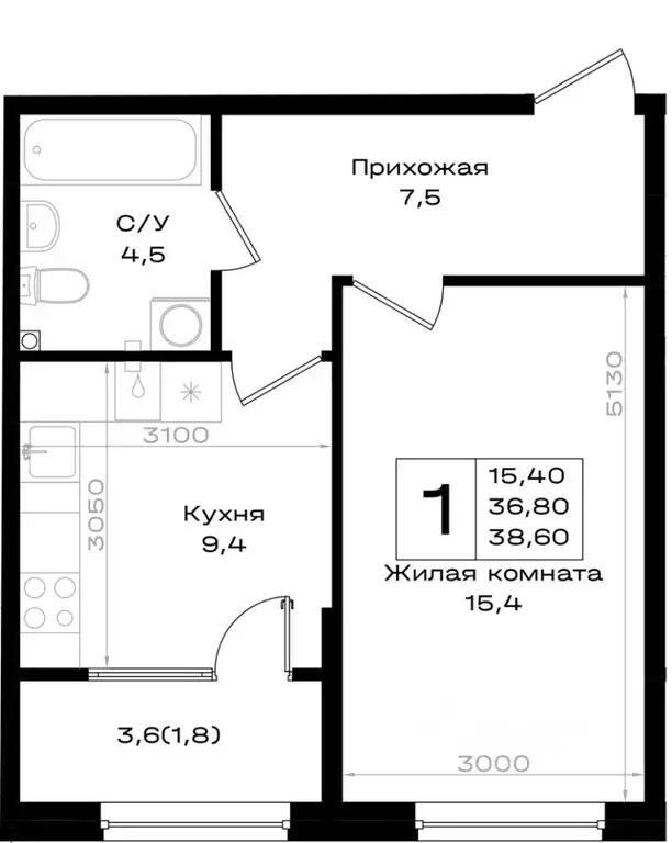 1-к кв. Ростовская область, Аксай 7-я линия (38.6 м) - Фото 1