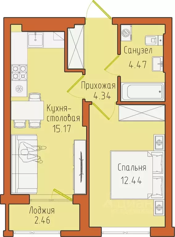 1-к кв. Калининградская область, Светлогорск пос. Отрадное,  (38.87 м) - Фото 0