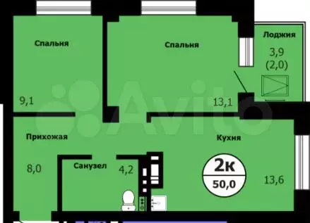 2-к. квартира, 50 м, 10/26 эт. - Фото 0