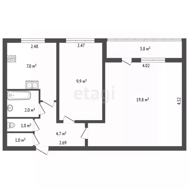 2-к кв. Санкт-Петербург Искровский просп., 10К2 (45.4 м) - Фото 2