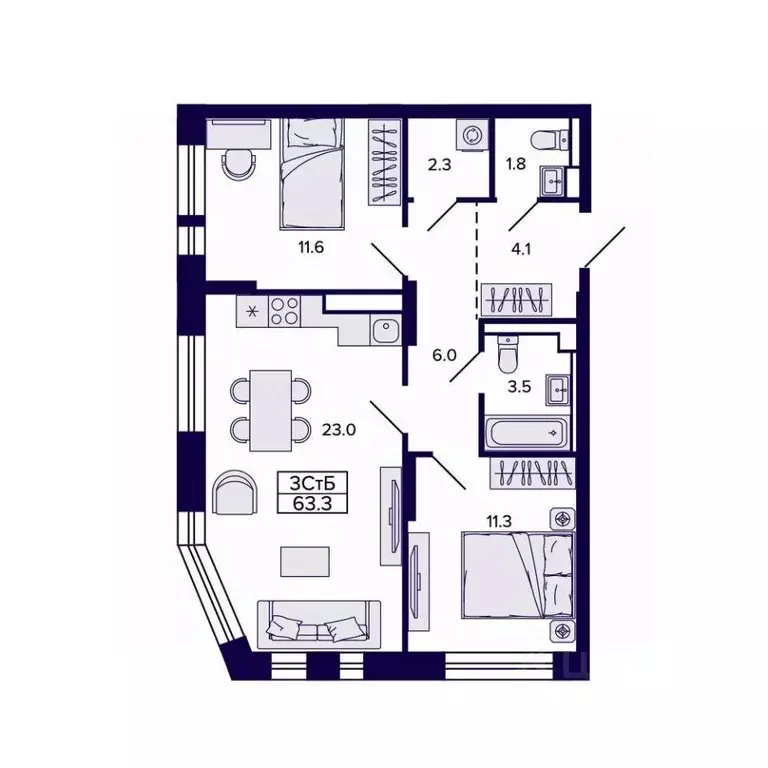 3-к кв. Хабаровский край, Хабаровск ул. Карла Маркса, 96/1 (63.37 м) - Фото 1