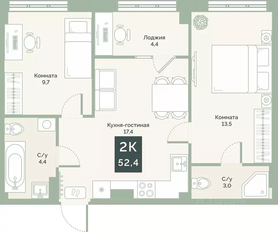 2-к кв. Курганская область, Курган Заозерный жилрайон, 6А мкр, ул. ... - Фото 0