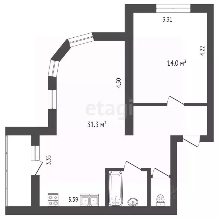 2-к кв. Вологодская область, Вологда ул. Текстильщиков, 13 (57.9 м) - Фото 1
