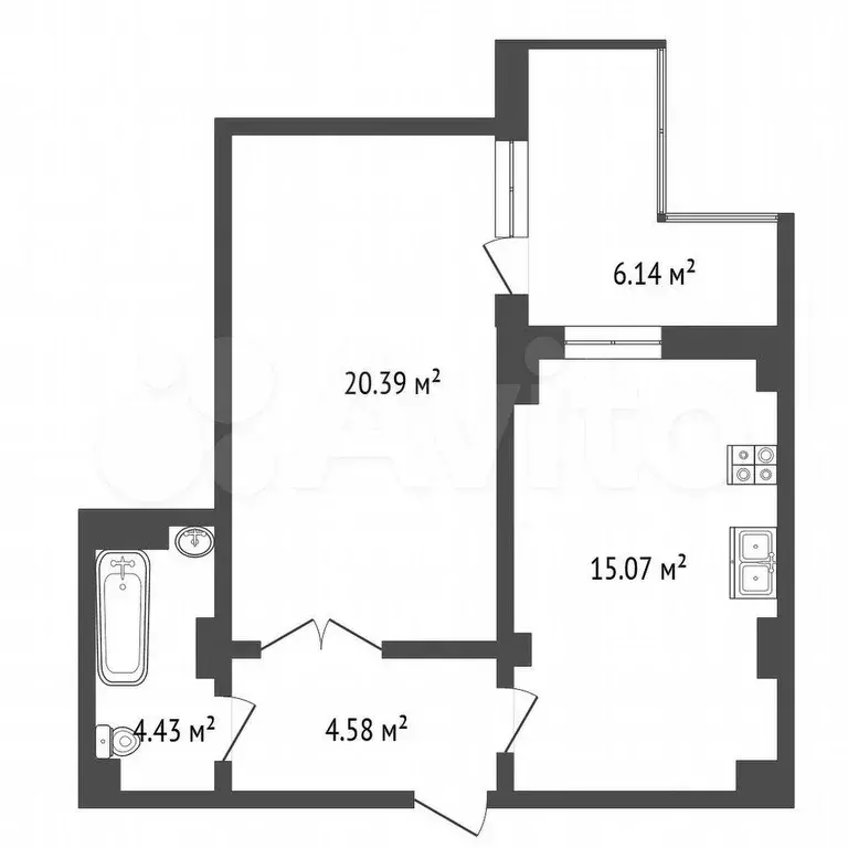 1-к. квартира, 50,6 м, 4/10 эт. - Фото 0