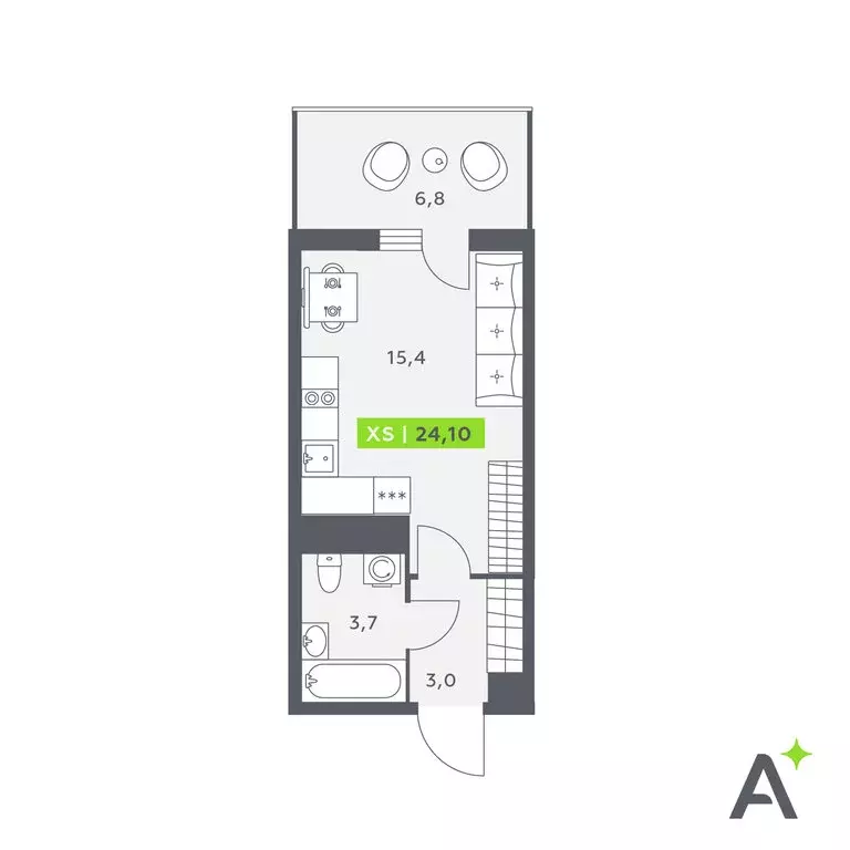 Квартира-студия: Кудрово, Солнечная улица, 4 (24.1 м) - Фото 1