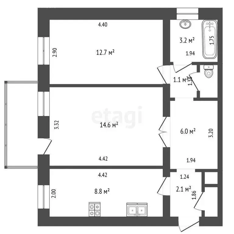 2-комнатная квартира: Челябинск, улица Сталеваров, 33 (52.3 м) - Фото 0