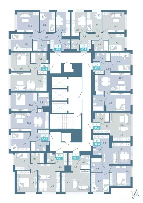 Студия Тюменская область, Тюмень Айрис жилой комплекс (24.9 м) - Фото 2