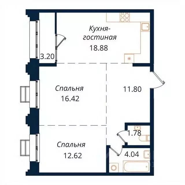 2-к кв. Иркутская область, Иркутск Байкальская ул., 246Б (68.7 м) - Фото 1