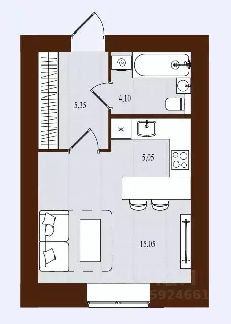 Студия Брянская область, Брянск ул. Романа Брянского (29.55 м) - Фото 1