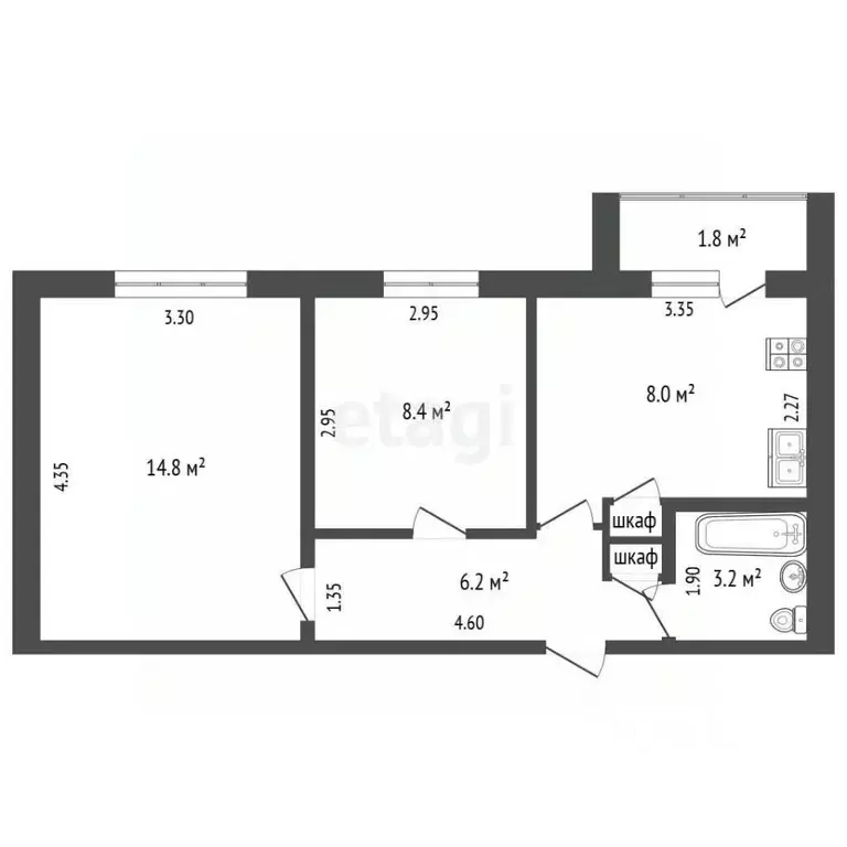 2-к кв. Мордовия, Саранск ул. Тани Бибиной, 1к1 (40.6 м) - Фото 2