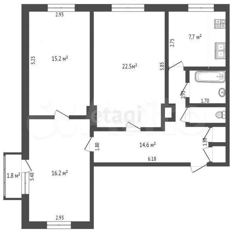 3-к. квартира, 81,7 м, 5/5 эт. - Фото 0