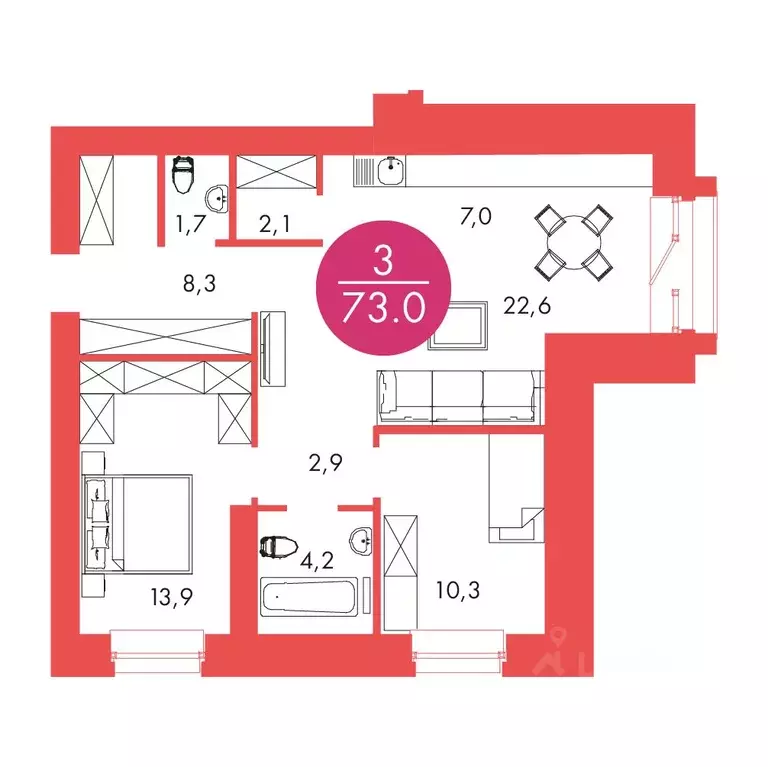 3-к кв. Красноярский край, Красноярск ул. Шахтеров, 33А (73.0 м) - Фото 0