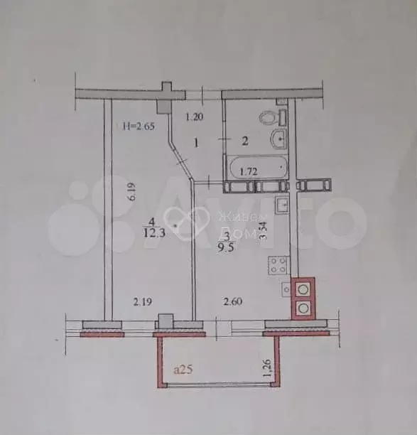 1-к. квартира, 30 м, 3/9 эт. - Фото 0