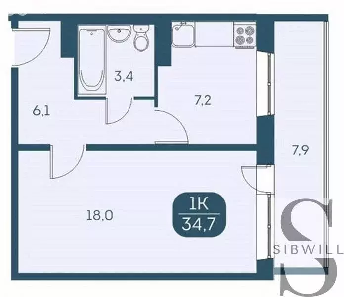 1-комнатная квартира: Новосибирск, Междуреченская улица, 7/1 (34.65 м) - Фото 0