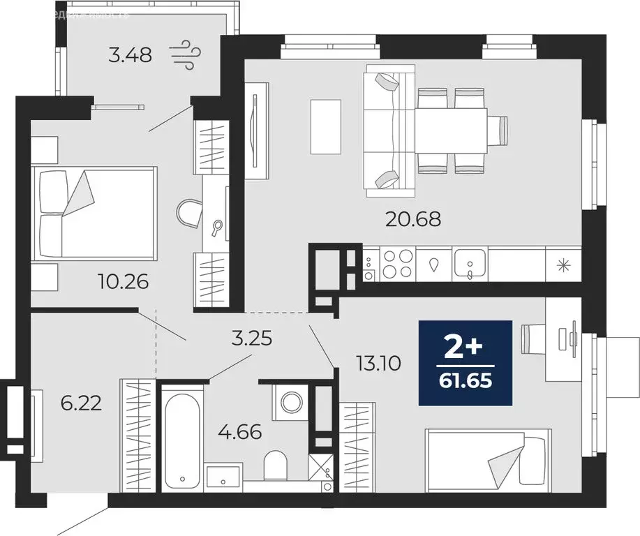 2-комнатная квартира: Тюмень, Заполярная улица, 10 (59.21 м) - Фото 1