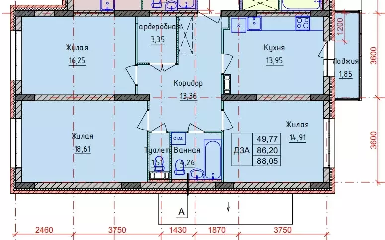 Продаётся 3-к квартира, 88.05 м - Фото 0