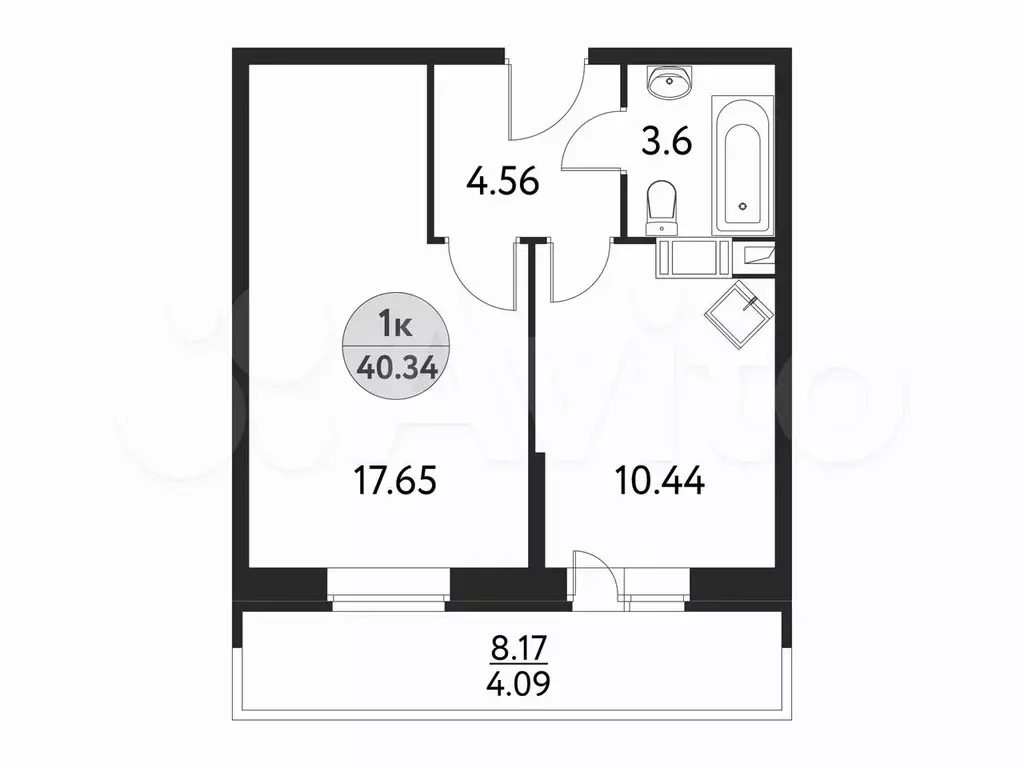 1-к. квартира, 40,3 м, 8/17 эт. - Фото 0
