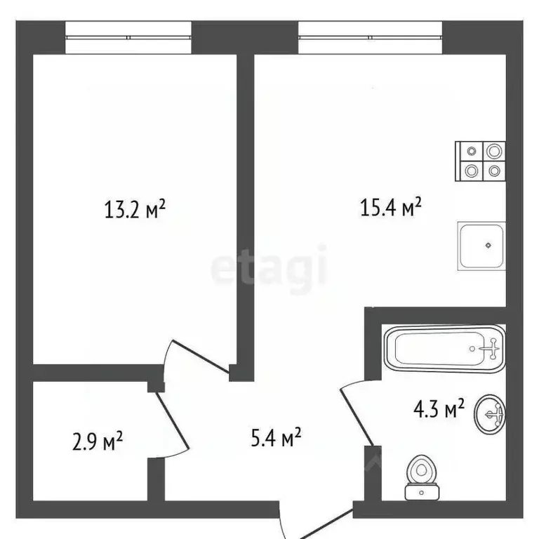 1-к кв. Тюменская область, Тюмень Новгородская ул., 22 (32.4 м) - Фото 2