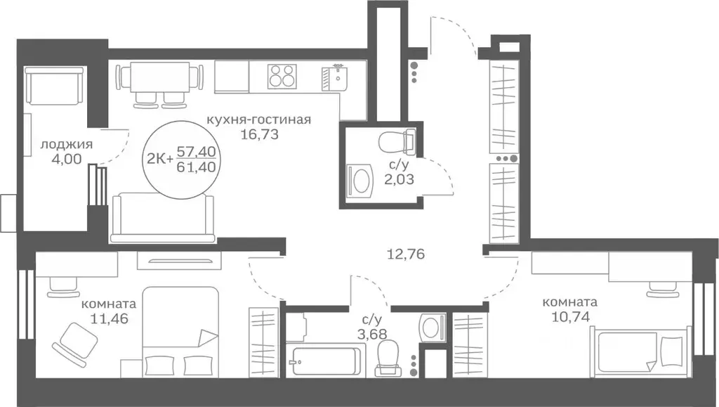 2-к кв. Тюменская область, Тюменский муниципальный округ, д. Патрушева ... - Фото 1
