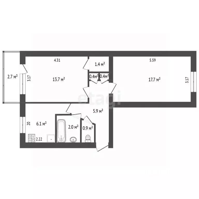 2-к кв. Севастополь просп. Октябрьской Революции, 39 (47.0 м) - Фото 1