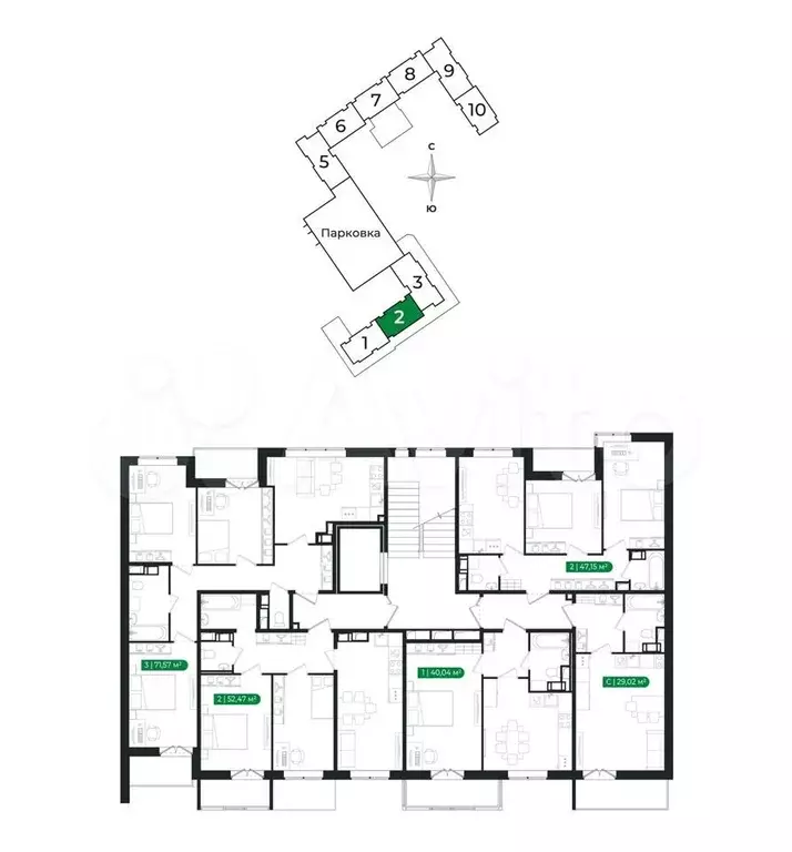 Квартира-студия, 29 м, 4/8 эт. - Фото 1