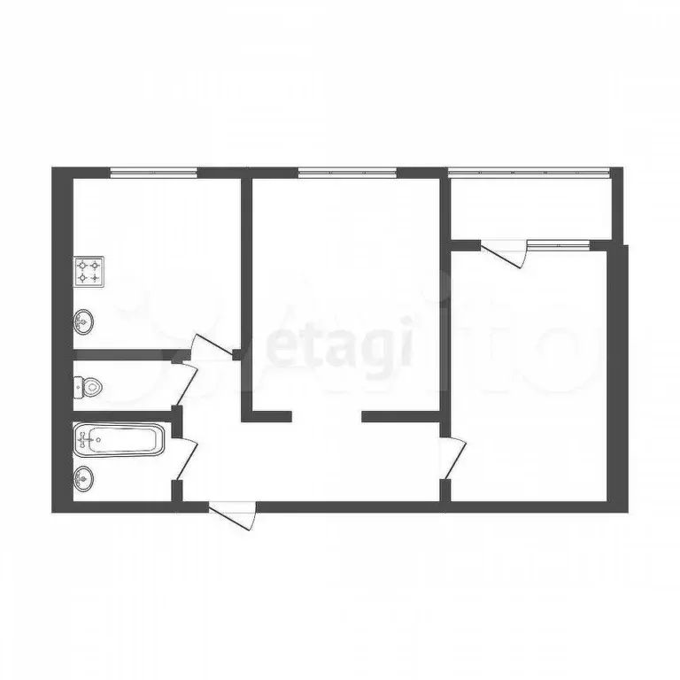 2-к. квартира, 49 м, 3/3 эт. - Фото 0
