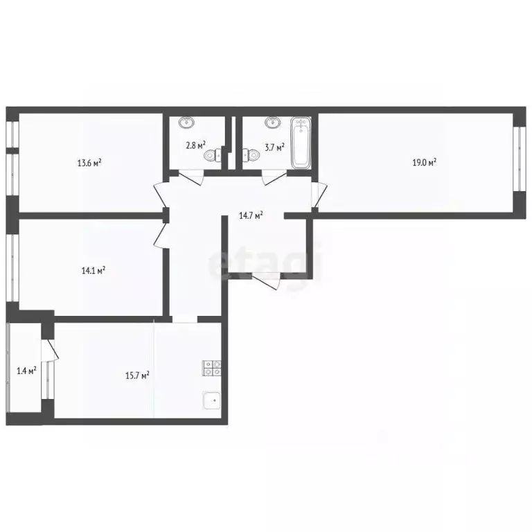 3-к кв. Тюменская область, Тюмень Полевая ул., 117к4 (80.5 м) - Фото 2