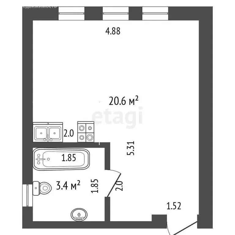 Квартира-студия: Витязево, Солнечная улица, 12А (24 м) - Фото 1