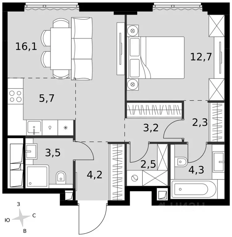 2-к кв. Москва Сидней Сити жилой комплекс, к6/3 (54.5 м) - Фото 2