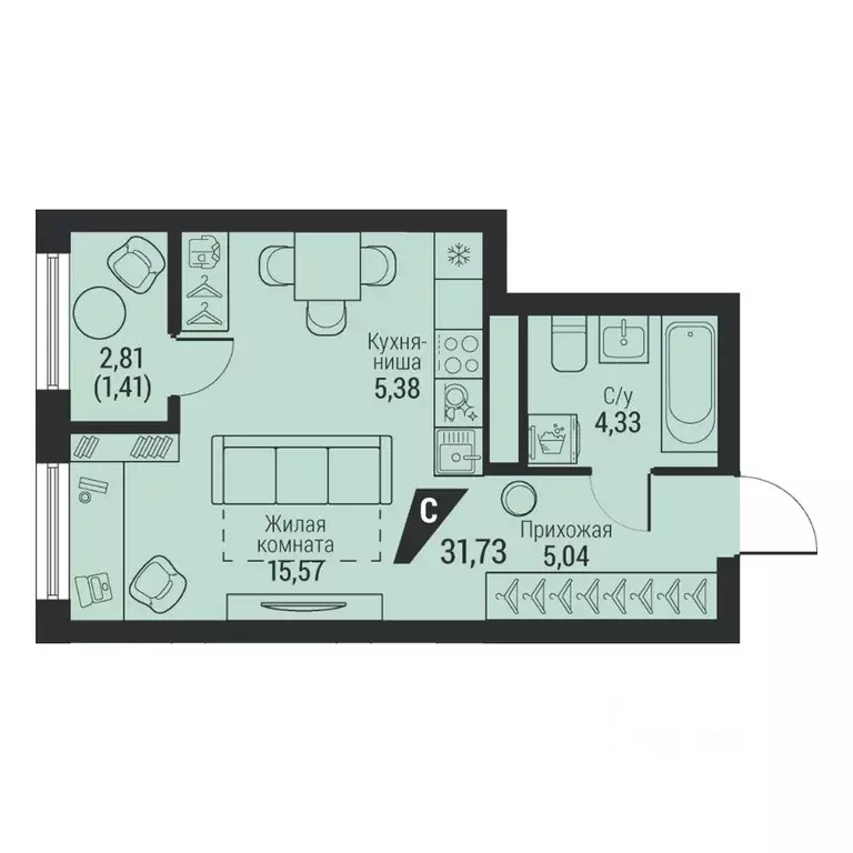 1-к кв. Свердловская область, Екатеринбург просп. Космонавтов, 100 ... - Фото 1