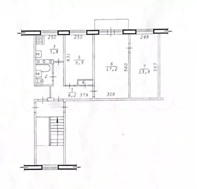 3-к. квартира, 56,7 м, 5/5 эт. - Фото 0