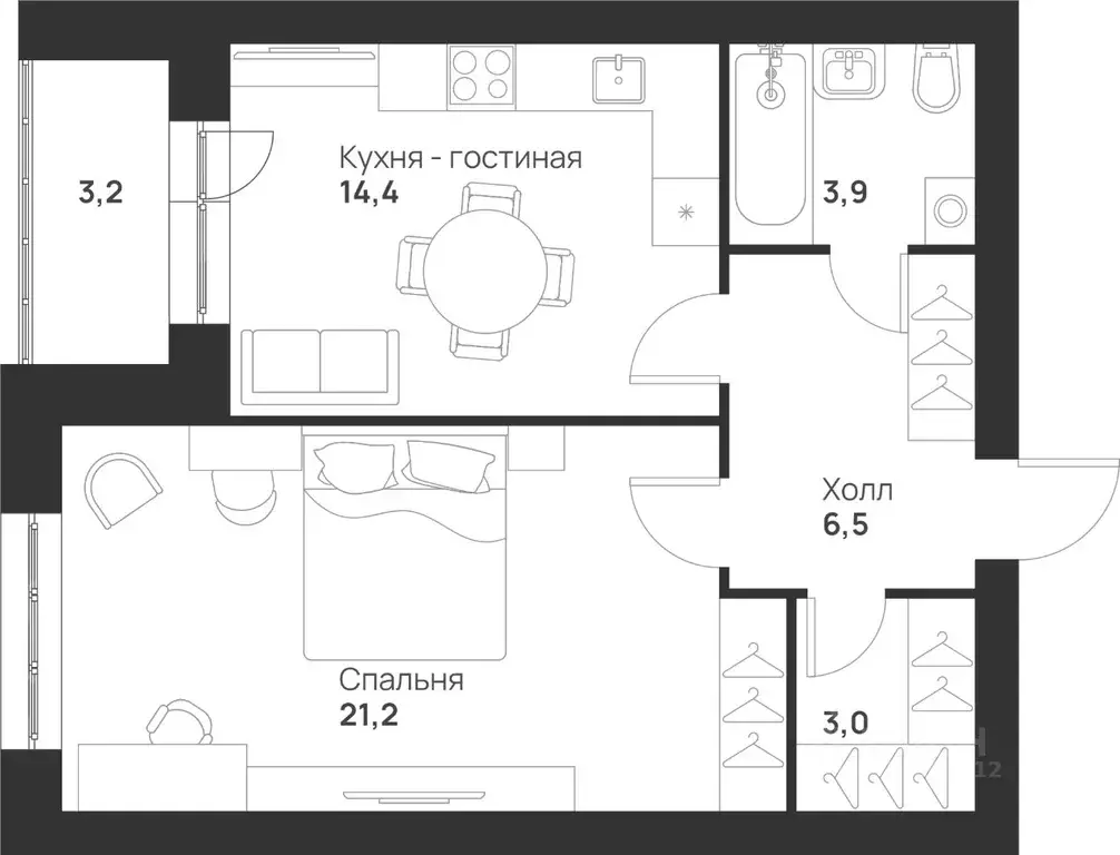 1-к кв. Тульская область, Тула ул. Героев России, 6 (52.2 м) - Фото 0