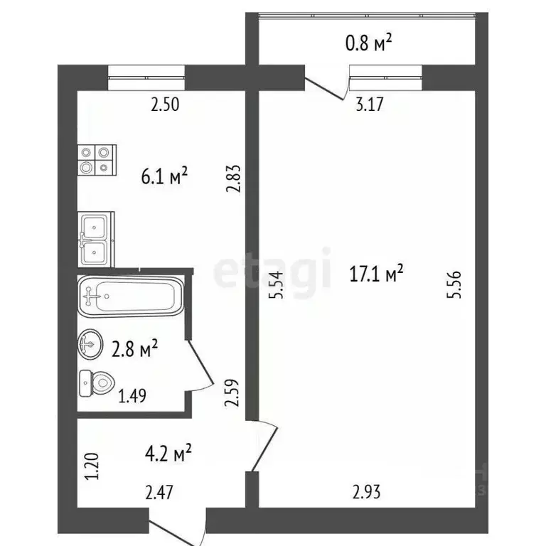 1-к кв. Башкортостан, Стерлитамак ул. Худайбердина, 127 (29.3 м) - Фото 2