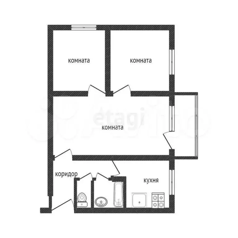 3-к. квартира, 47,4 м, 2/5 эт. - Фото 0