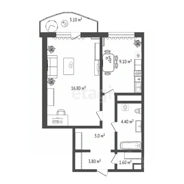 1-к кв. Тюменская область, Тюмень ул. Героев Космоса, 21 (35.0 м) - Фото 1