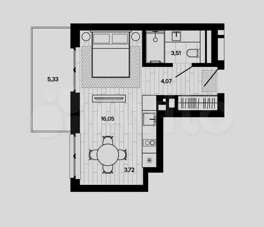 Квартира-студия, 32,7 м, 7/9 эт. - Фото 0