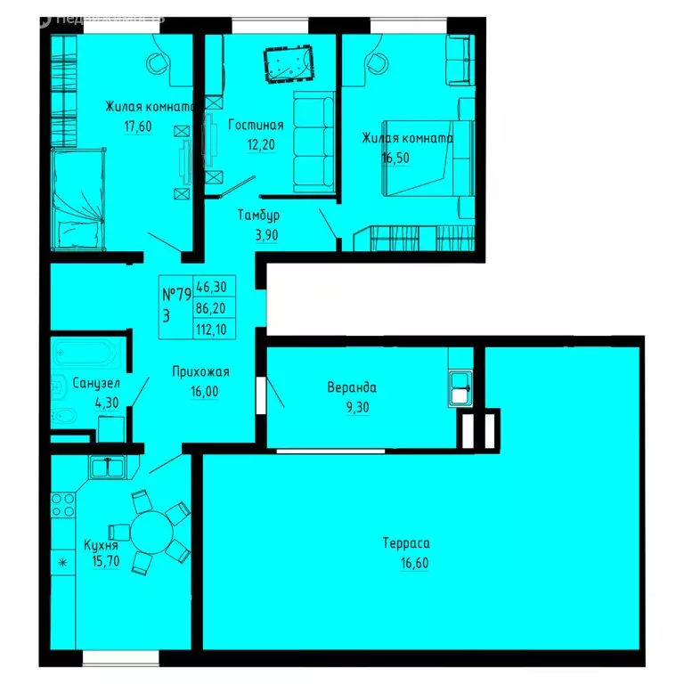 3-комнатная квартира: Коммунар, Железнодорожная улица, 41к1 (112.1 м) - Фото 1