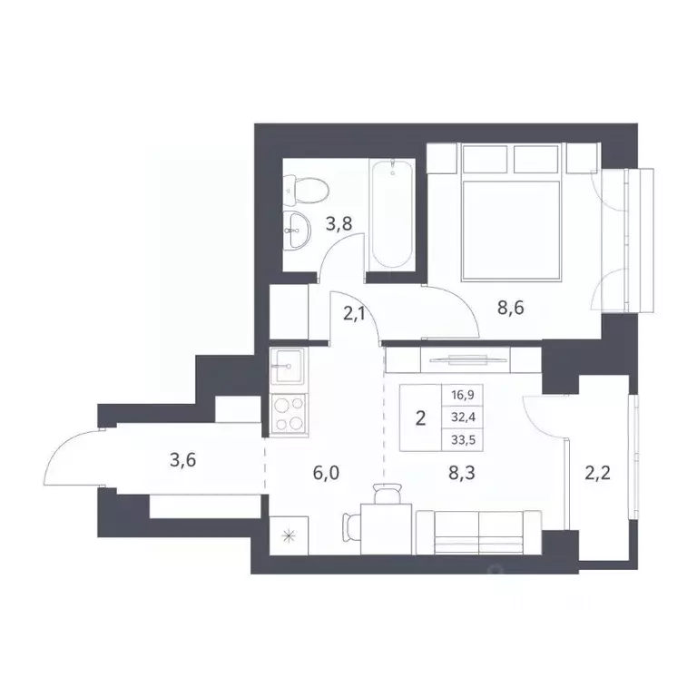 2-к кв. Новосибирская область, Новосибирск Красный просп., 236 (32.4 ... - Фото 1