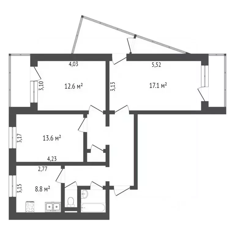 3-к кв. Белгородская область, Белгород бул. Юности, 27 (63.0 м) - Фото 1