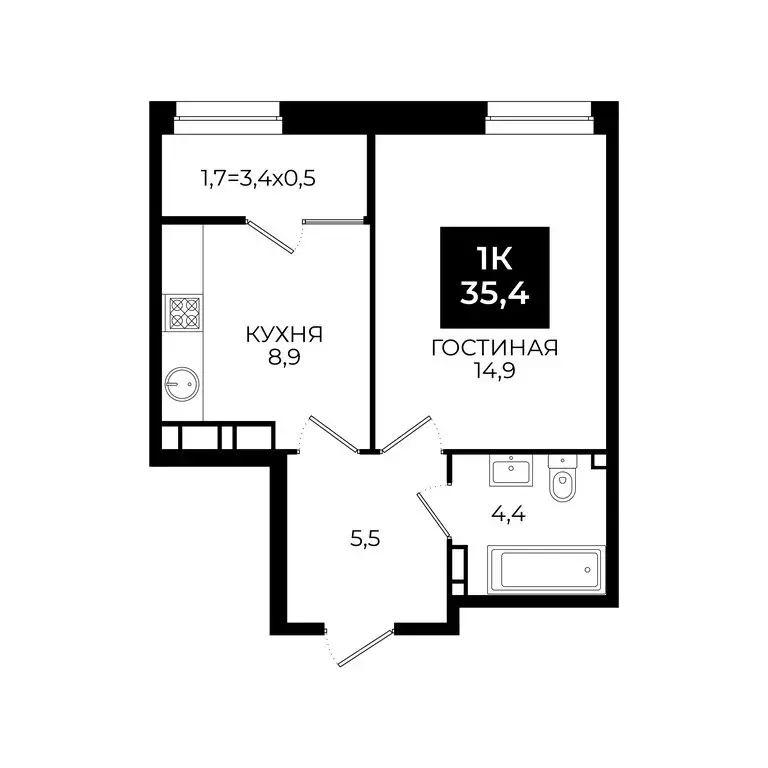 1-комнатная квартира: Ставрополь, улица Южный Обход, 65к1 (35.4 м) - Фото 0