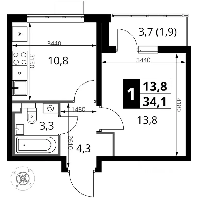 1-к кв. Московская область, Ленинский городской округ, пос. Битца ... - Фото 1