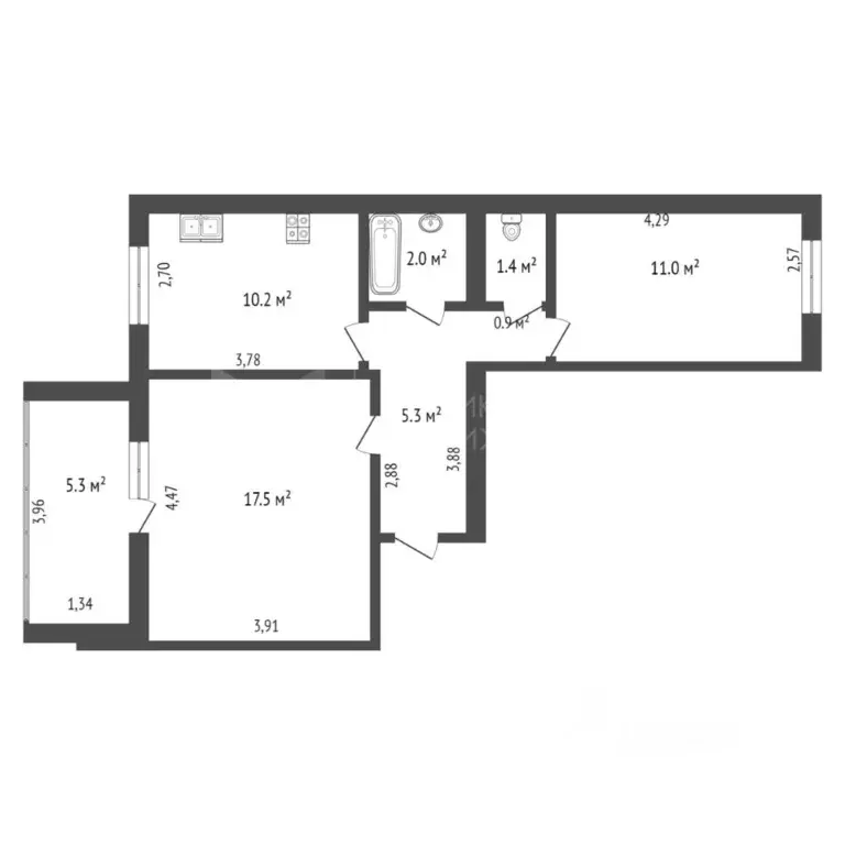 2-к кв. Тюменская область, Тюмень ул. Жуковского, 82 (49.0 м) - Фото 1